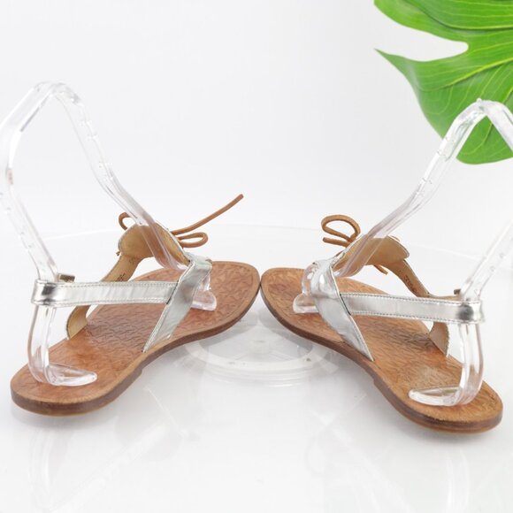 Michael Kors Womens Sandals Size 9 Silver Metallic Leather Thong Slingback Flats - Picture 7 of 13